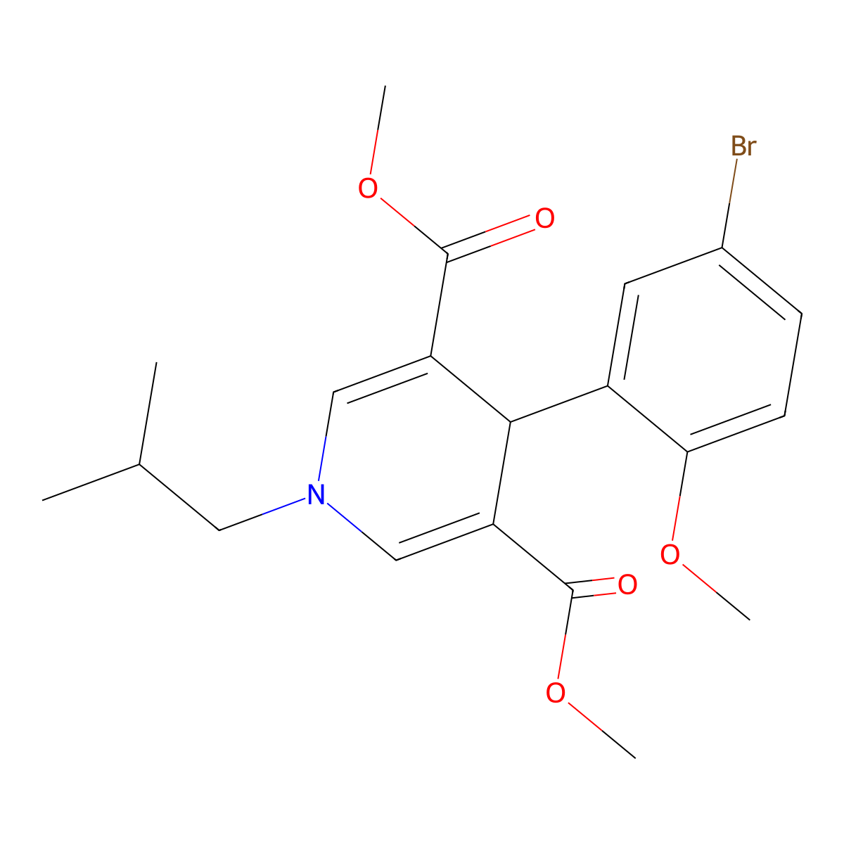 Dimethyl 4-(5-bromo-2-methoxyphenyl)-1-(2-methylpropyl)-1,4-dihydropyridine-3,5-dicarboxylate molecular structure, CAS 694443-55-5