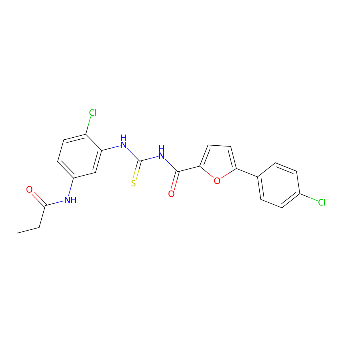 5-(4-chlorophenyl)-N-[[2-chloro-5-(propanoylamino)phenyl]carbamothioyl]furan-2-carboxamide molecular structure, CAS 694443-62-4