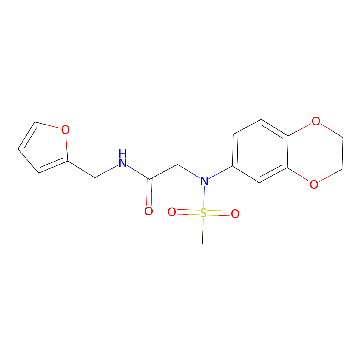 2-[2,3-dihydro-1,4-benzodioxin-6-yl(methylsulfonyl)amino]-N-(furan-2-ylmethyl)acetamide molecular structure, CAS 694443-65-7