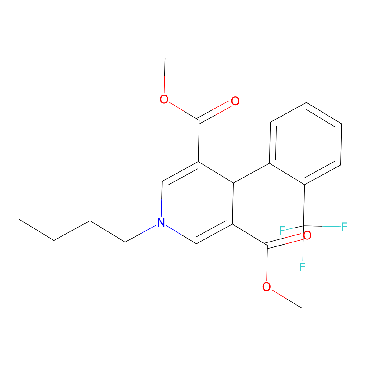 Dimethyl 1-butyl-4-(2-(trifluoromethyl)phenyl)-1,4-dihydropyridine-3,5-dicarboxylate molecular structure, CAS 694443-83-9