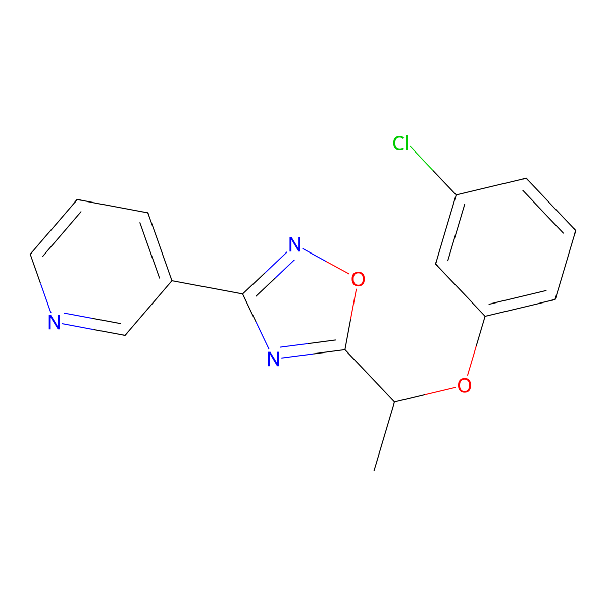 3-{5-[1-(3-Chlorophenoxy)ethyl]-1,2,4-oxadiazol-3-yl}pyridine molecular structure, CAS 694443-95-3