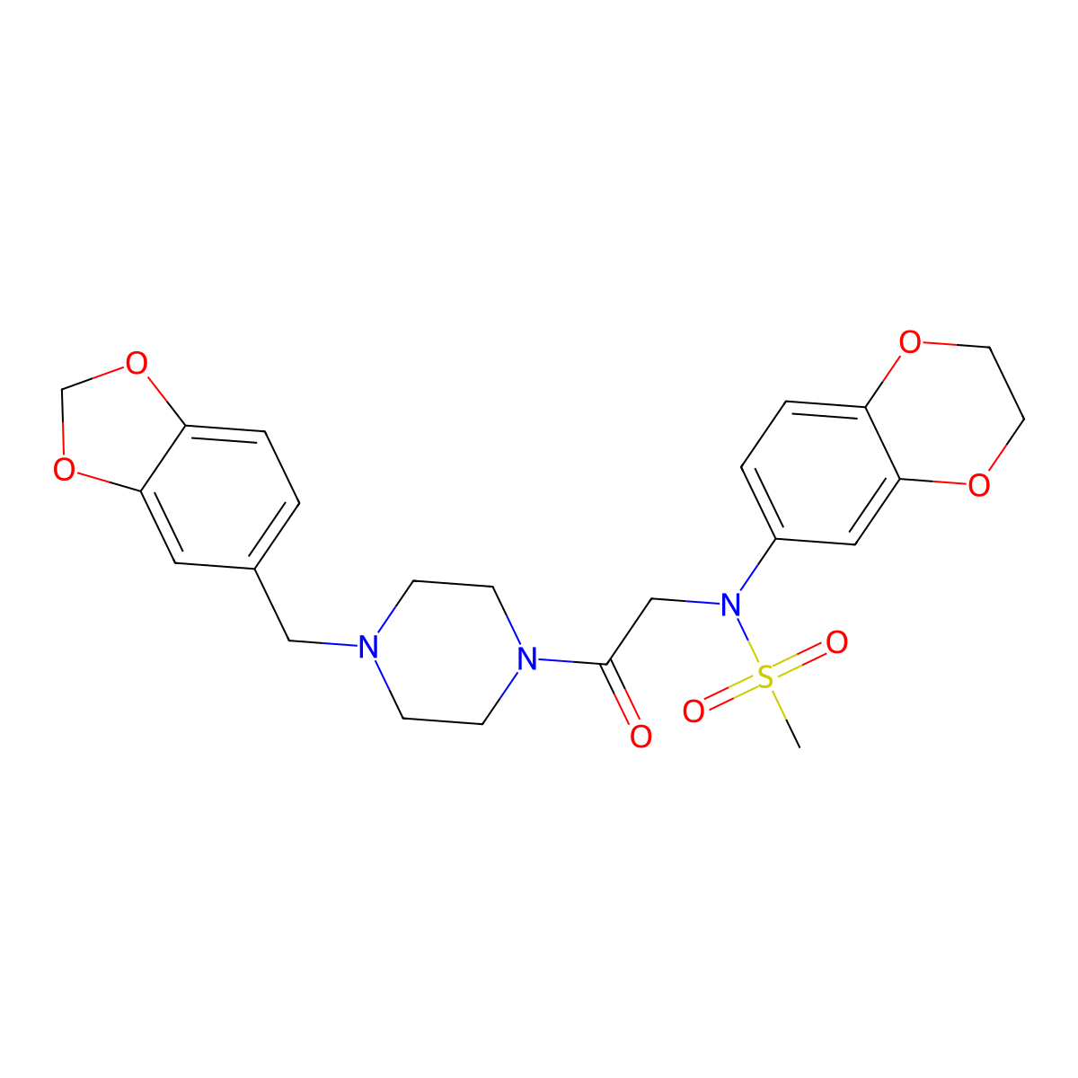 N-[2-[4-(1,3-benzodioxol-5-ylmethyl)piperazin-1-yl]-2-oxoethyl]-N-(2,3-dihydro-1,4-benzodioxin-6-yl)methanesulfonamide molecular structure, CAS 694444-11-6