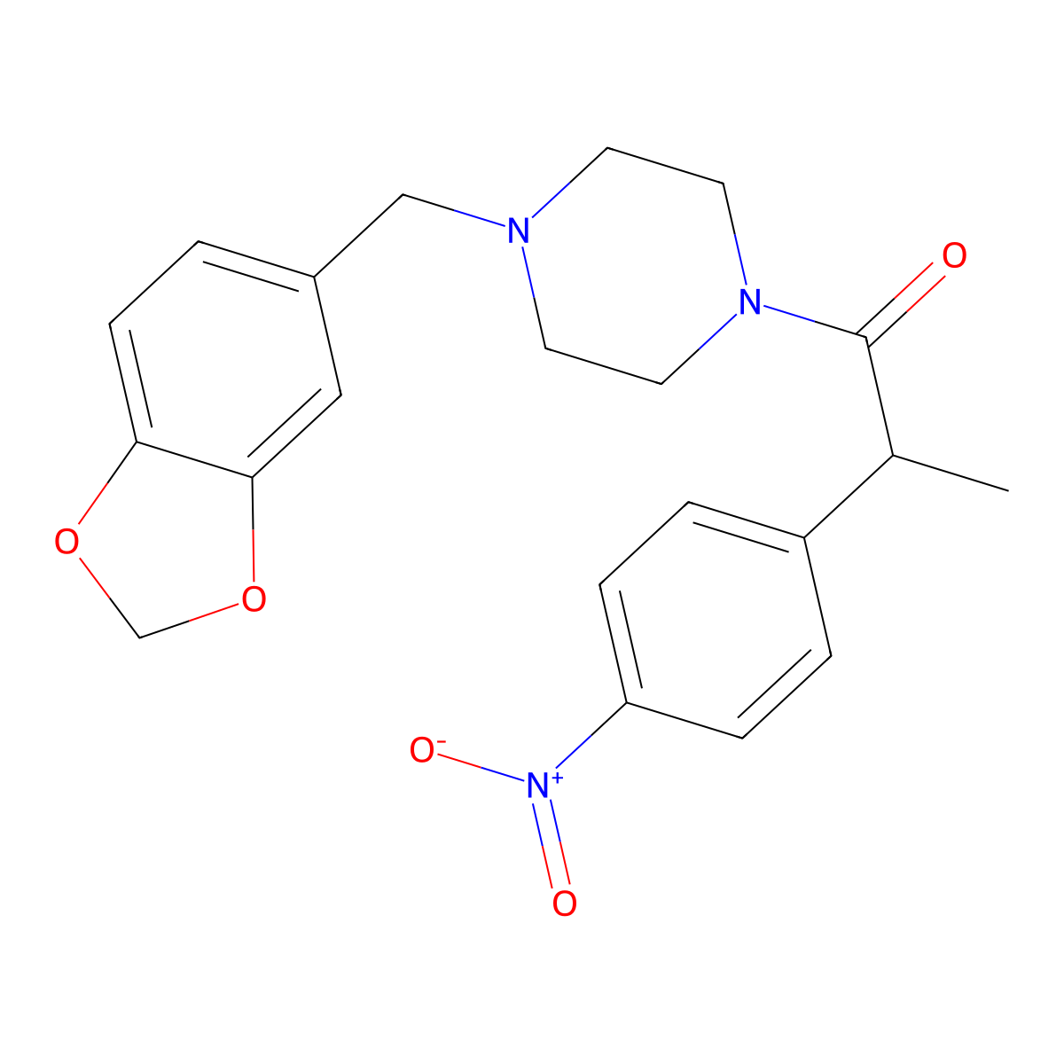 1-[4-(1,3-Benzodioxol-5-ylmethyl)piperazin-1-yl]-2-(4-nitrophenyl)propan-1-one molecular structure, CAS 694444-26-3