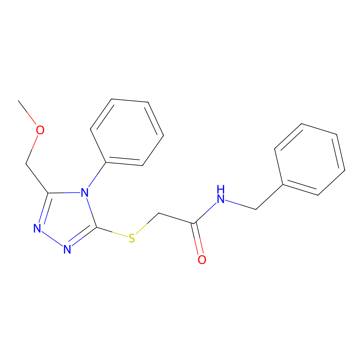 N-benzyl-2-[[5-(methoxymethyl)-4-phenyl-1,2,4-triazol-3-yl]sulfanyl]acetamide molecular structure, CAS 694444-80-9