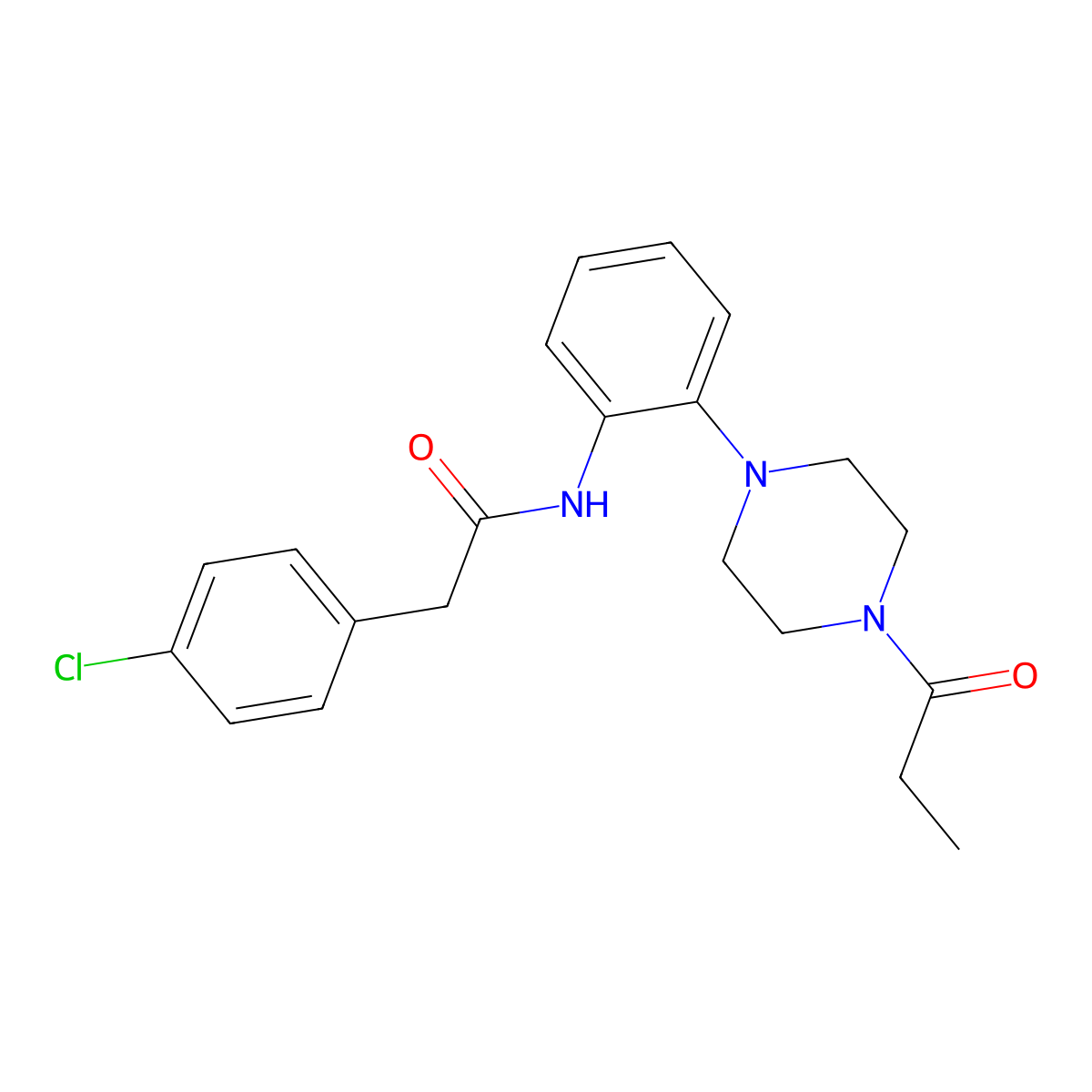 2-(4-chlorophenyl)-N-[2-(4-propanoylpiperazin-1-yl)phenyl]acetamide molecular structure, CAS 694445-07-3