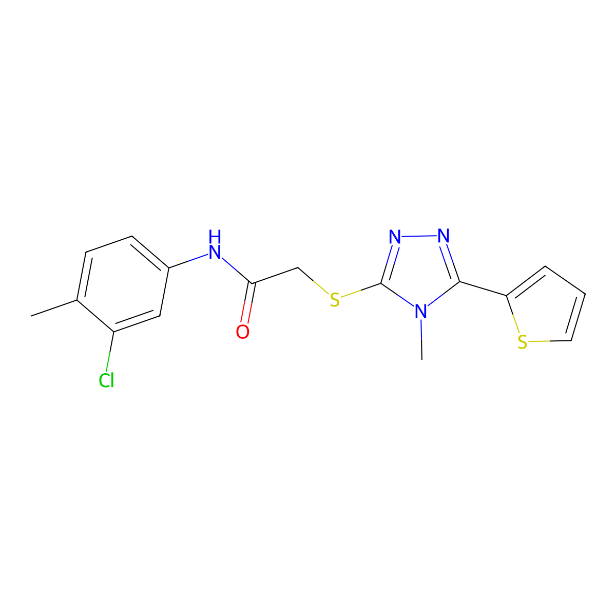 N-(3-chloro-4-methylphenyl)-2-[(4-methyl-5-thiophen-2-yl-1,2,4-triazol-3-yl)sulfanyl]acetamide molecular structure, CAS 694445-20-0
