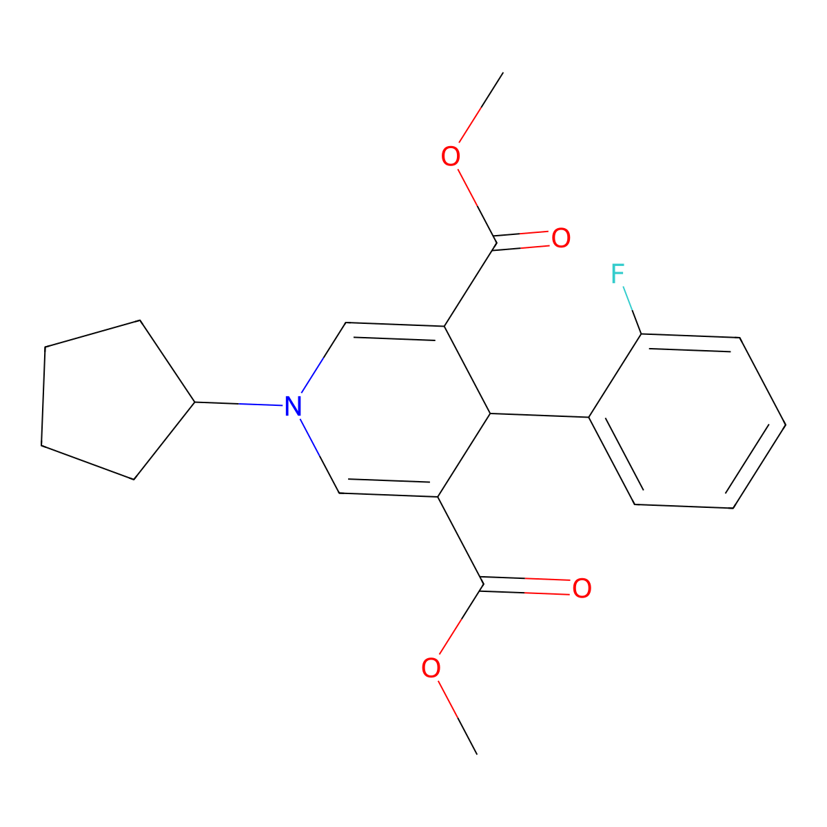 Dimethyl 1-cyclopentyl-4-(2-fluorophenyl)-1,4-dihydropyridine-3,5-dicarboxylate molecular structure, CAS 694445-90-4