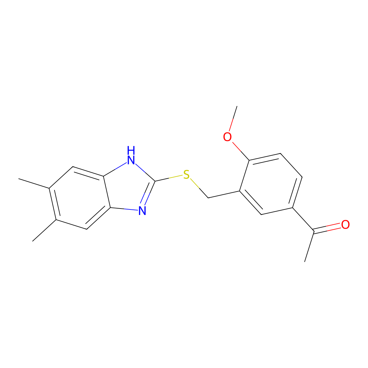 1-[3-[(5,6-dimethyl-1H-benzimidazol-2-yl)sulfanylmethyl]-4-methoxyphenyl]ethanone molecular structure, CAS 694447-86-4