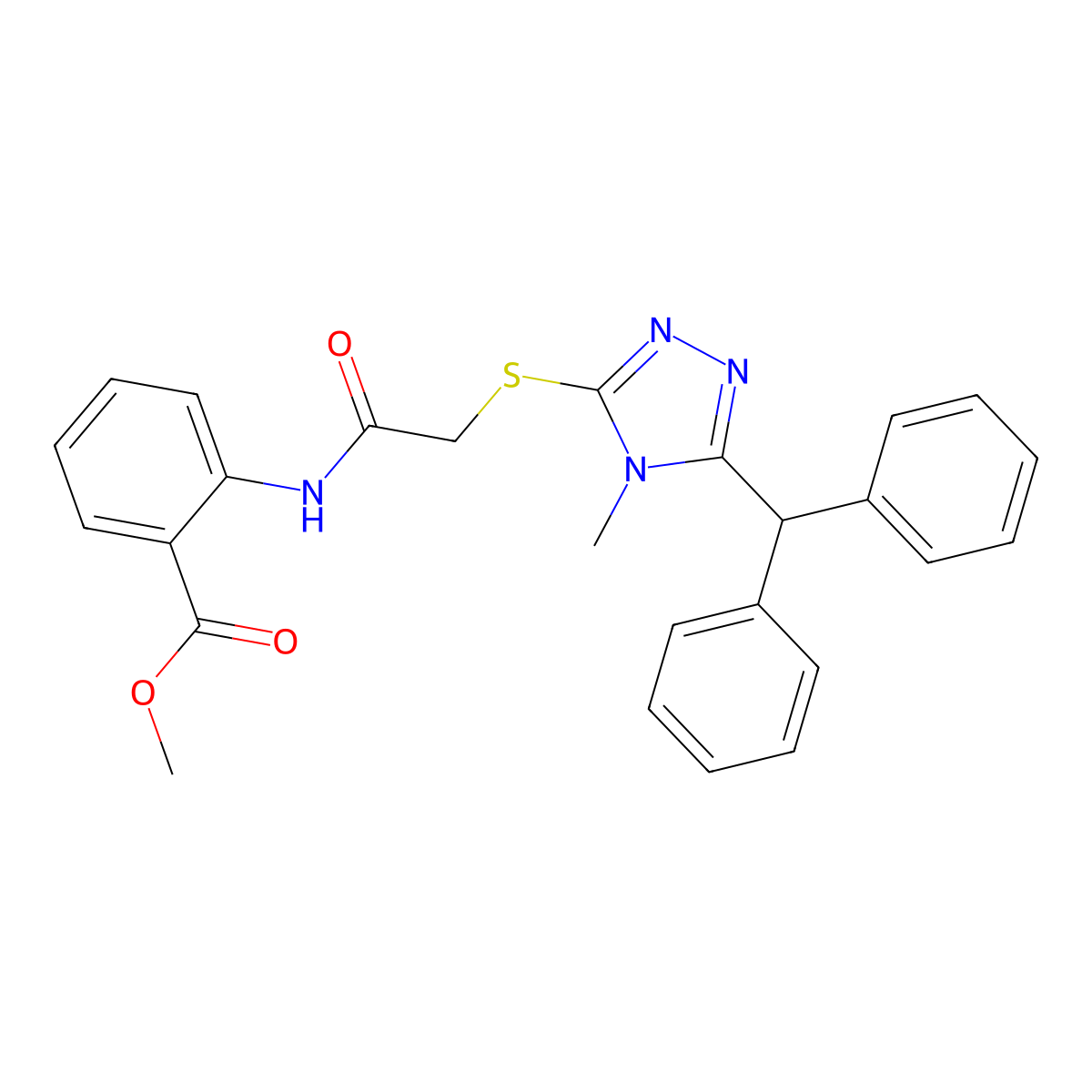 methyl 2-[({[5-(diphenylmethyl)-4-methyl-4H-1,2,4-triazol-3-yl]sulfanyl}acetyl)amino]benzoate molecular structure, CAS 694448-15-2