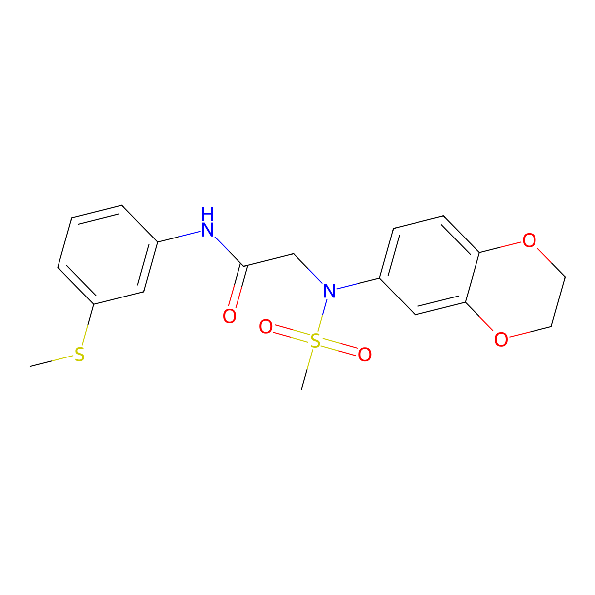 2-[2,3-dihydro-1,4-benzodioxin-6-yl(methylsulfonyl)amino]-N-(3-methylsulfanylphenyl)acetamide molecular structure, CAS 694448-48-1