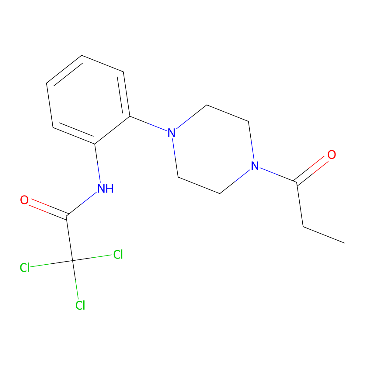 2,2,2-trichloro-N-[2-(4-propanoylpiperazin-1-yl)phenyl]acetamide molecular structure, CAS 694448-52-7