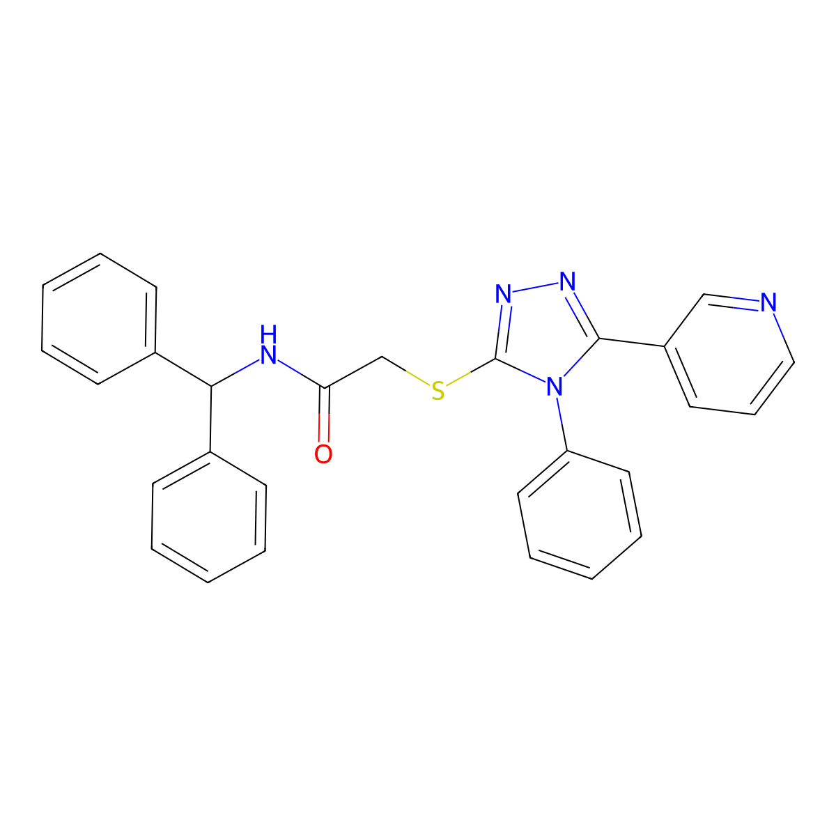 N-benzhydryl-2-[(4-phenyl-5-pyridin-3-yl-1,2,4-triazol-3-yl)sulfanyl]acetamide molecular structure, CAS 694450-00-5
