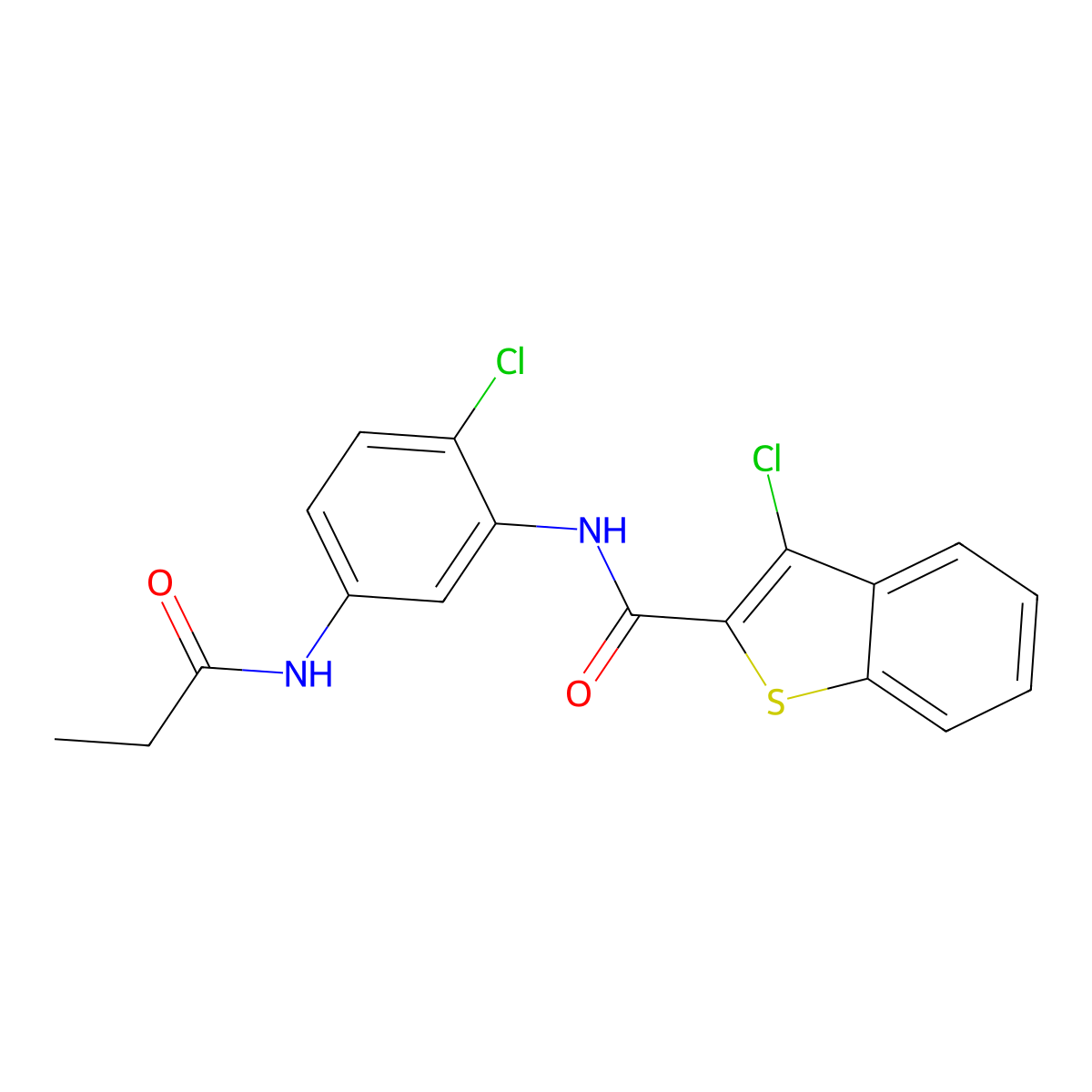3-chloro-N-[2-chloro-5-(propanoylamino)phenyl]-1-benzothiophene-2-carboxamide molecular structure, CAS 694450-70-9