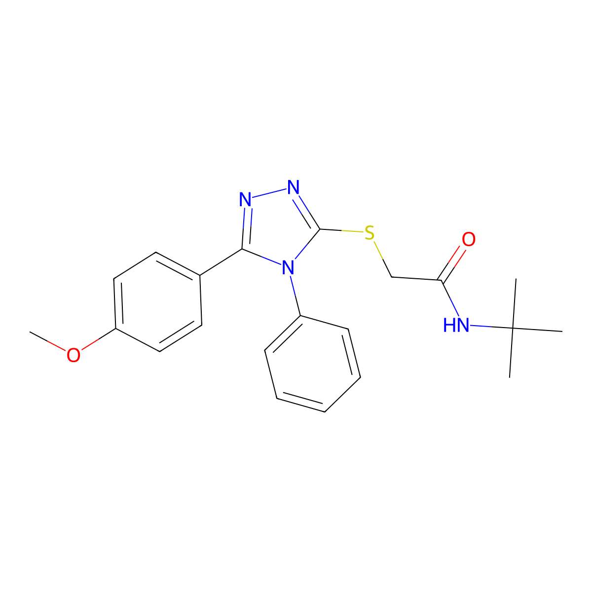 N-tert-butyl-2-[[5-(4-methoxyphenyl)-4-phenyl-1,2,4-triazol-3-yl]sulfanyl]acetamide molecular structure, CAS 694451-10-0