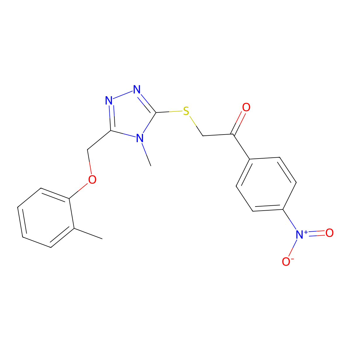 2-[[4-Methyl-5-[(2-methylphenoxy)methyl]-1,2,4-triazol-3-yl]sulfanyl]-1-(4-nitrophenyl)ethanone molecular structure, CAS 694451-11-1