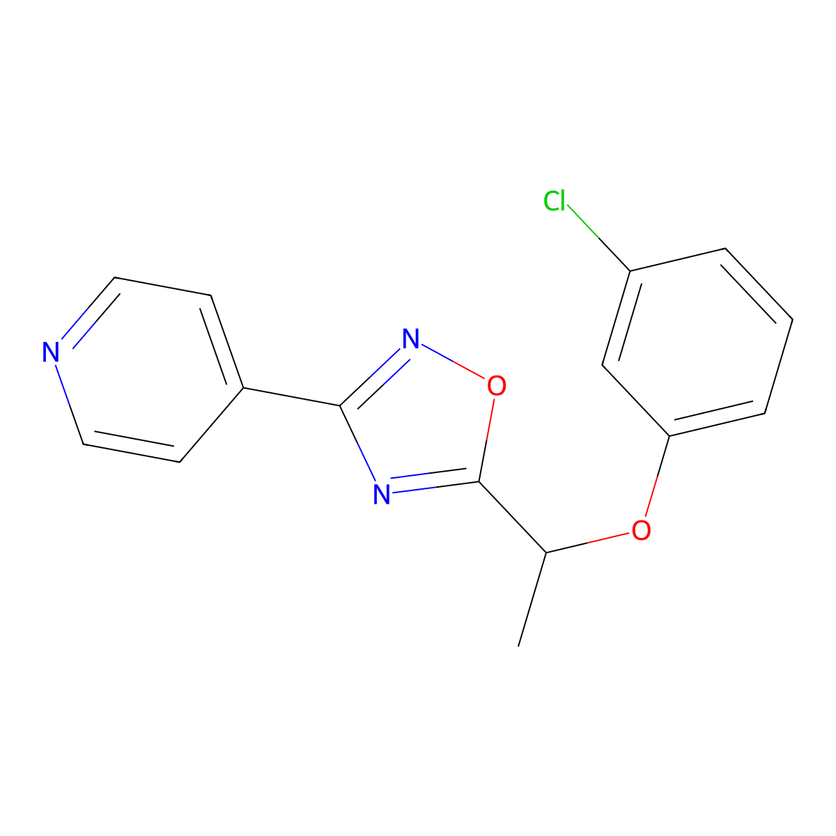 4-{5-[1-(3-Chlorophenoxy)ethyl]-1,2,4-oxadiazol-3-yl}pyridine molecular structure, CAS 694451-81-5