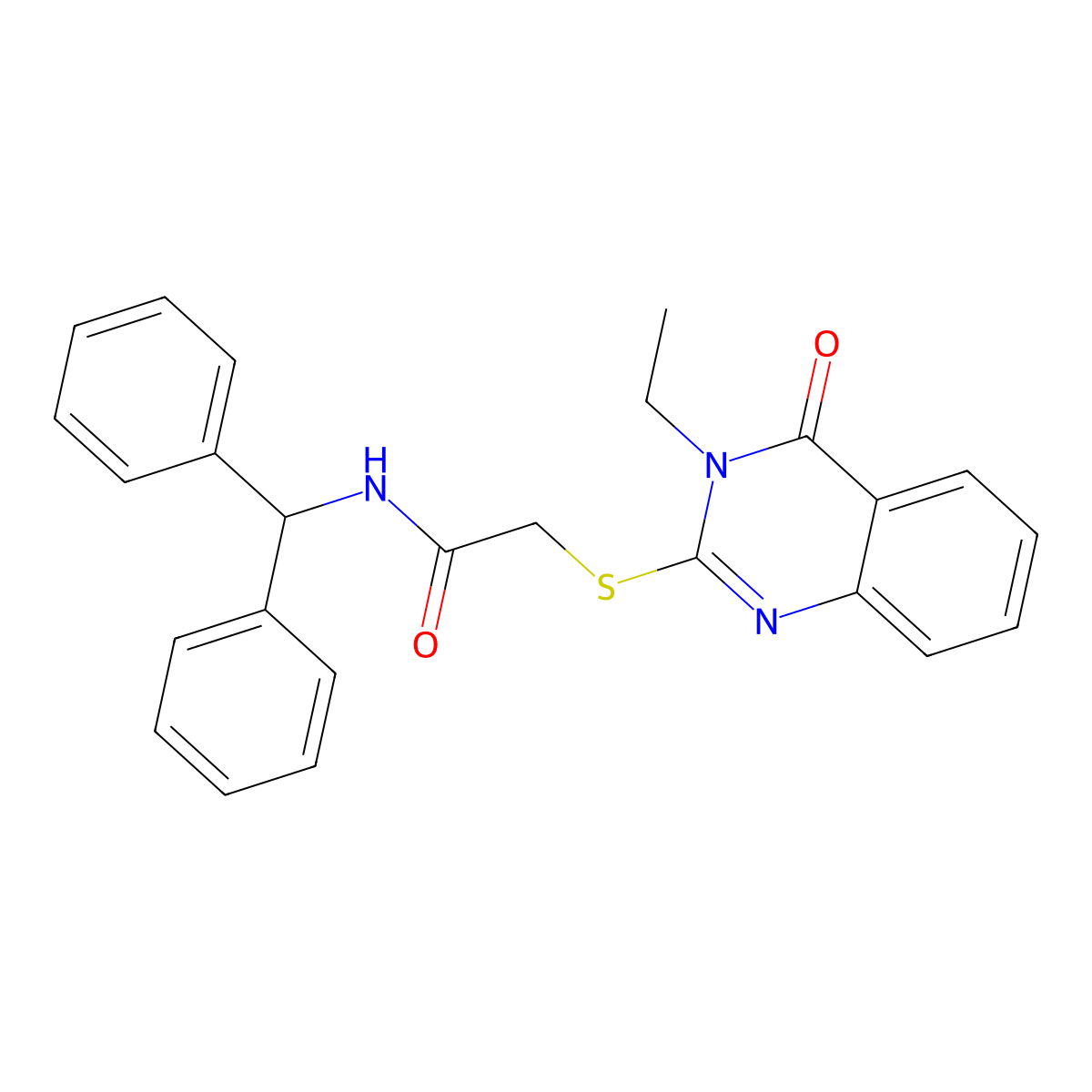 N-benzhydryl-2-(3-ethyl-4-oxoquinazolin-2-yl)sulfanylacetamide molecular structure, CAS 694452-68-1