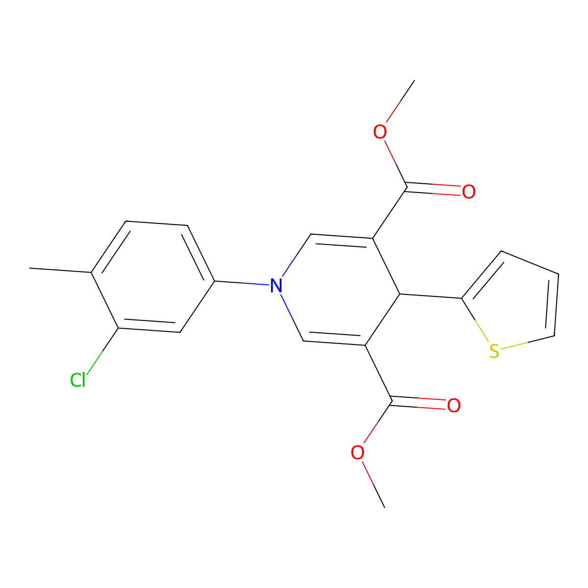 Dimethyl 1-(3-chloro-4-methylphenyl)-4-(thiophen-2-yl)-1,4-dihydropyridine-3,5-dicarboxylate molecular structure, CAS 694452-69-2