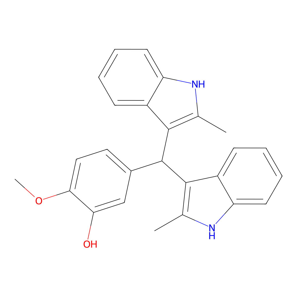 5-(Bis(2-methyl-1H-indol-3-yl)methyl)-2-methoxyphenol molecular structure, CAS 694453-72-0