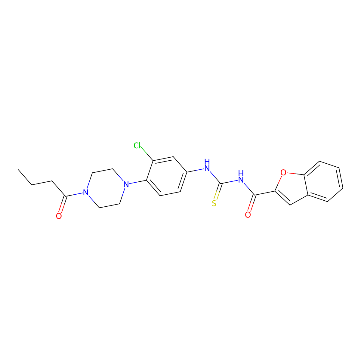N-[[4-(4-butanoylpiperazin-1-yl)-3-chlorophenyl]carbamothioyl]-1-benzofuran-2-carboxamide molecular structure, CAS 694454-33-6