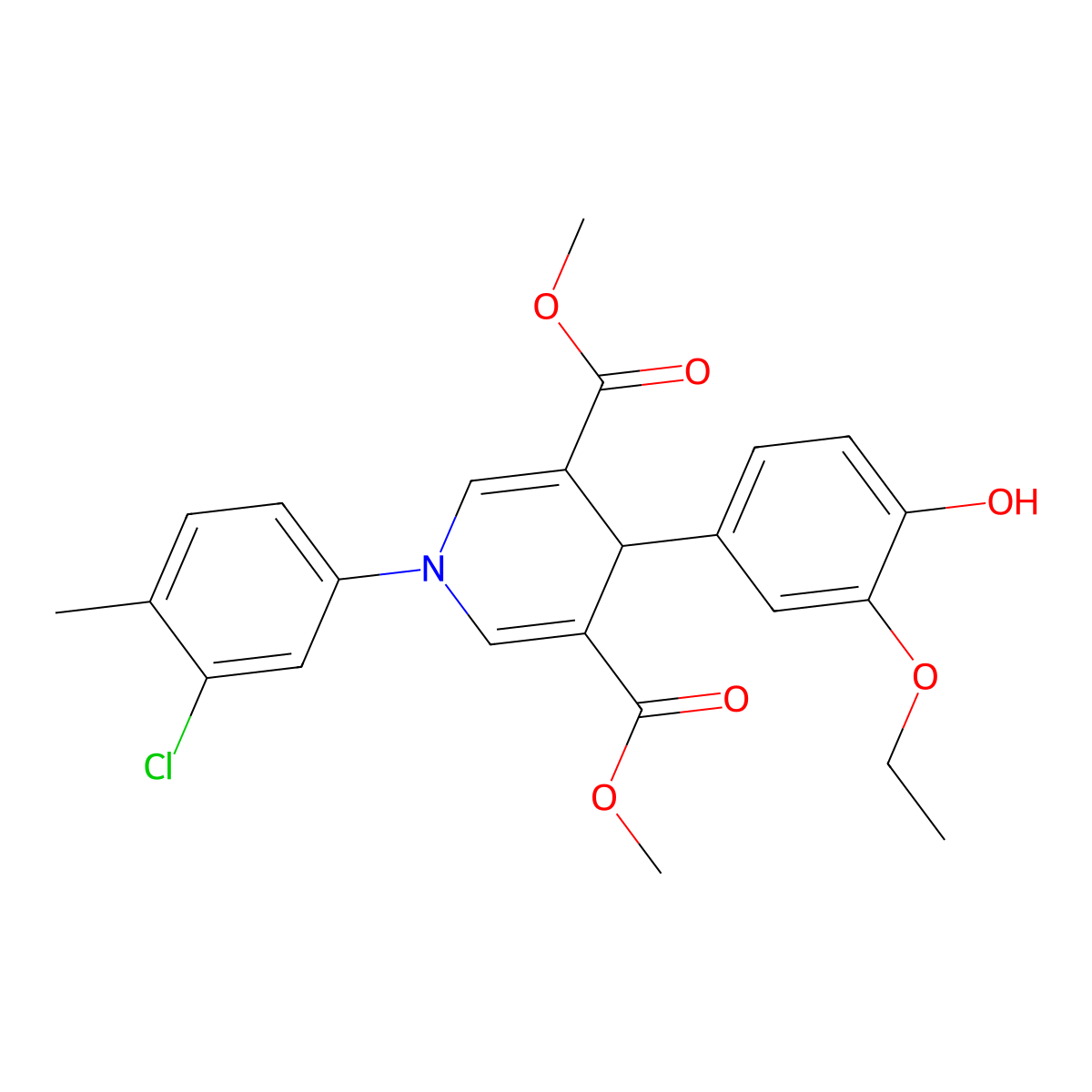 Dimethyl 1-(3-chloro-4-methylphenyl)-4-(3-ethoxy-4-hydroxyphenyl)-1,4-dihydropyridine-3,5-dicarboxylate molecular structure, CAS 694454-59-6