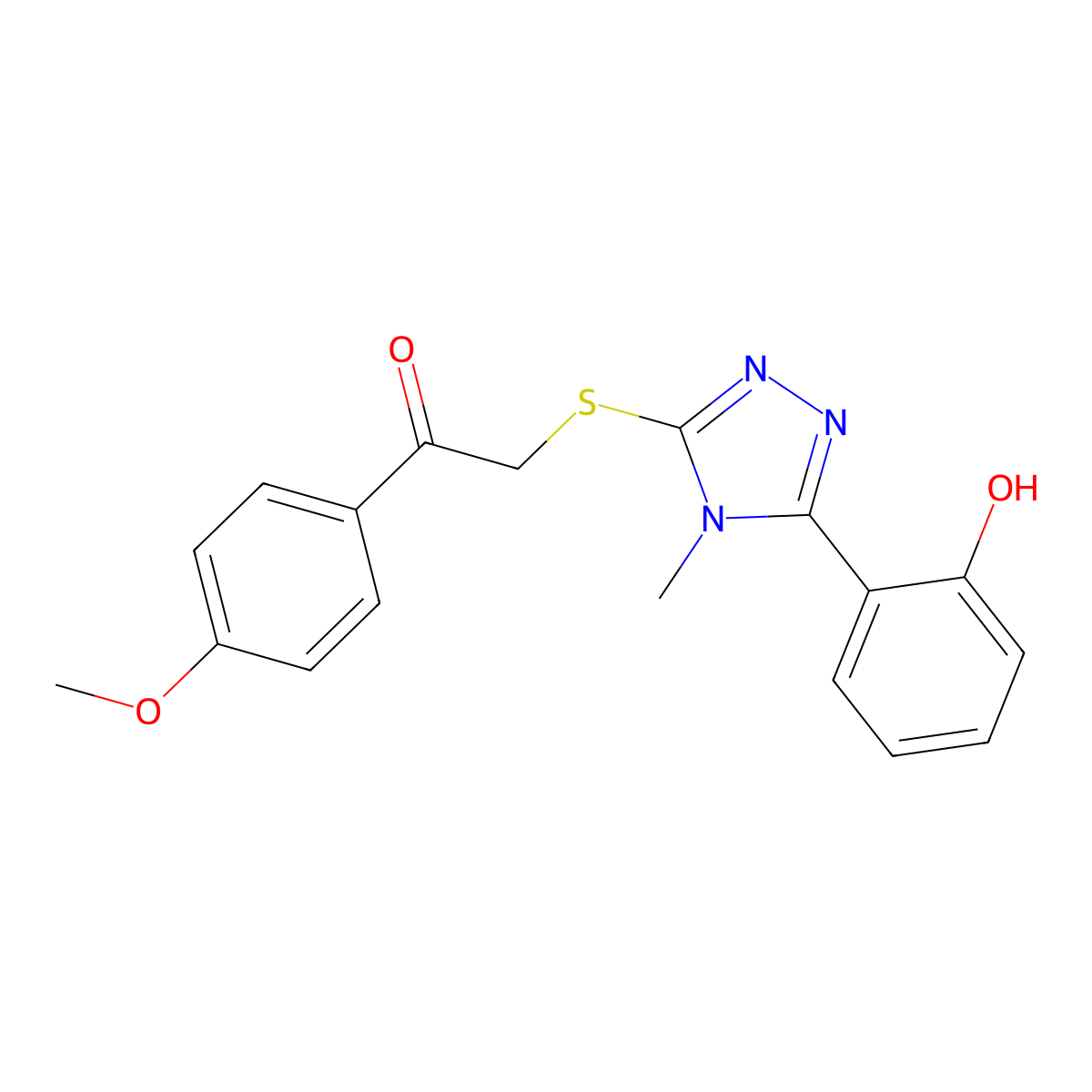 2-{[5-(2-hydroxyphenyl)-4-methyl-4H-1,2,4-triazol-3-yl]sulfanyl}-1-(4-methoxyphenyl)ethanone molecular structure, CAS 694455-49-7