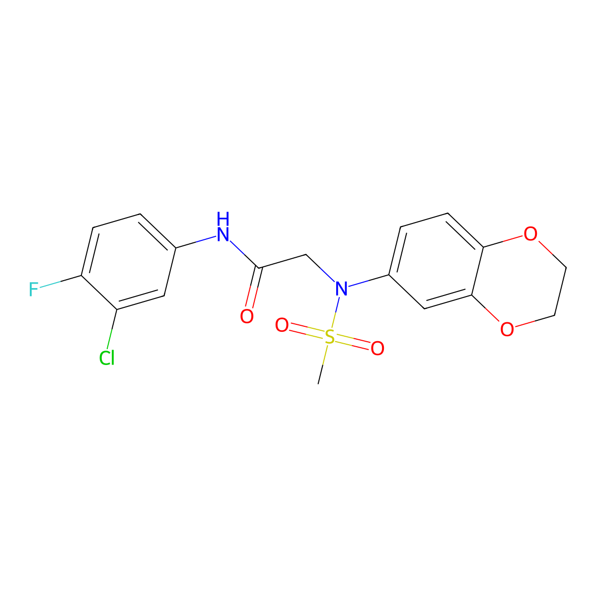 N-(3-chloro-4-fluorophenyl)-2-[2,3-dihydro-1,4-benzodioxin-6-yl(methylsulfonyl)amino]acetamide molecular structure, CAS 694455-64-6