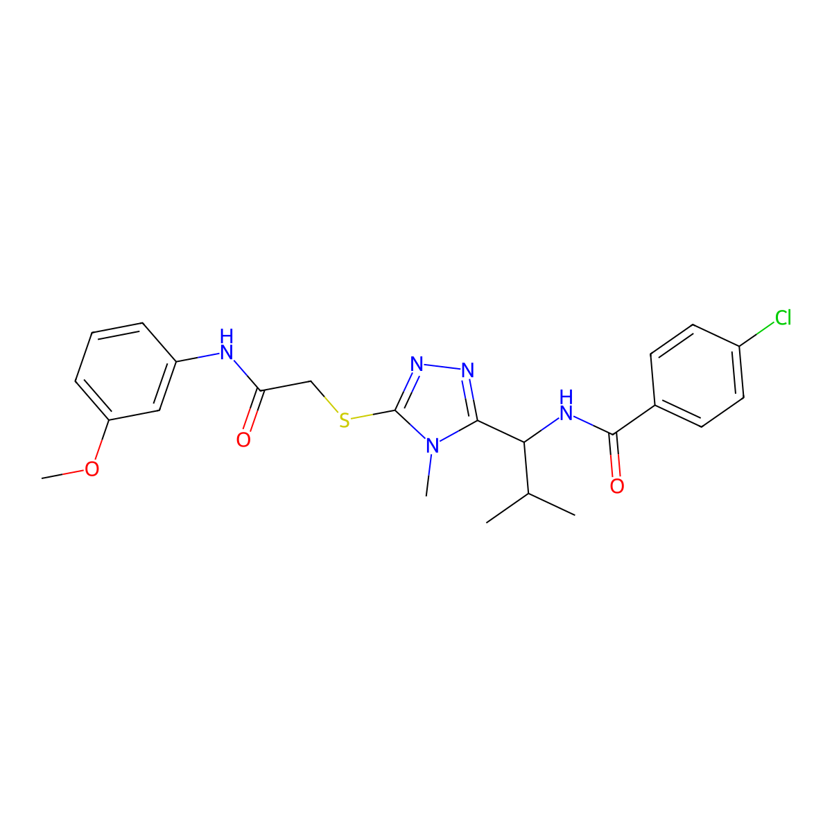 4-chloro-N-{1-[5-({2-[(3-methoxyphenyl)amino]-2-oxoethyl}sulfanyl)-4-methyl-4H-1,2,4-triazol-3-yl]-2-methylpropyl}benzamide molecular structure, CAS 694456-68-3