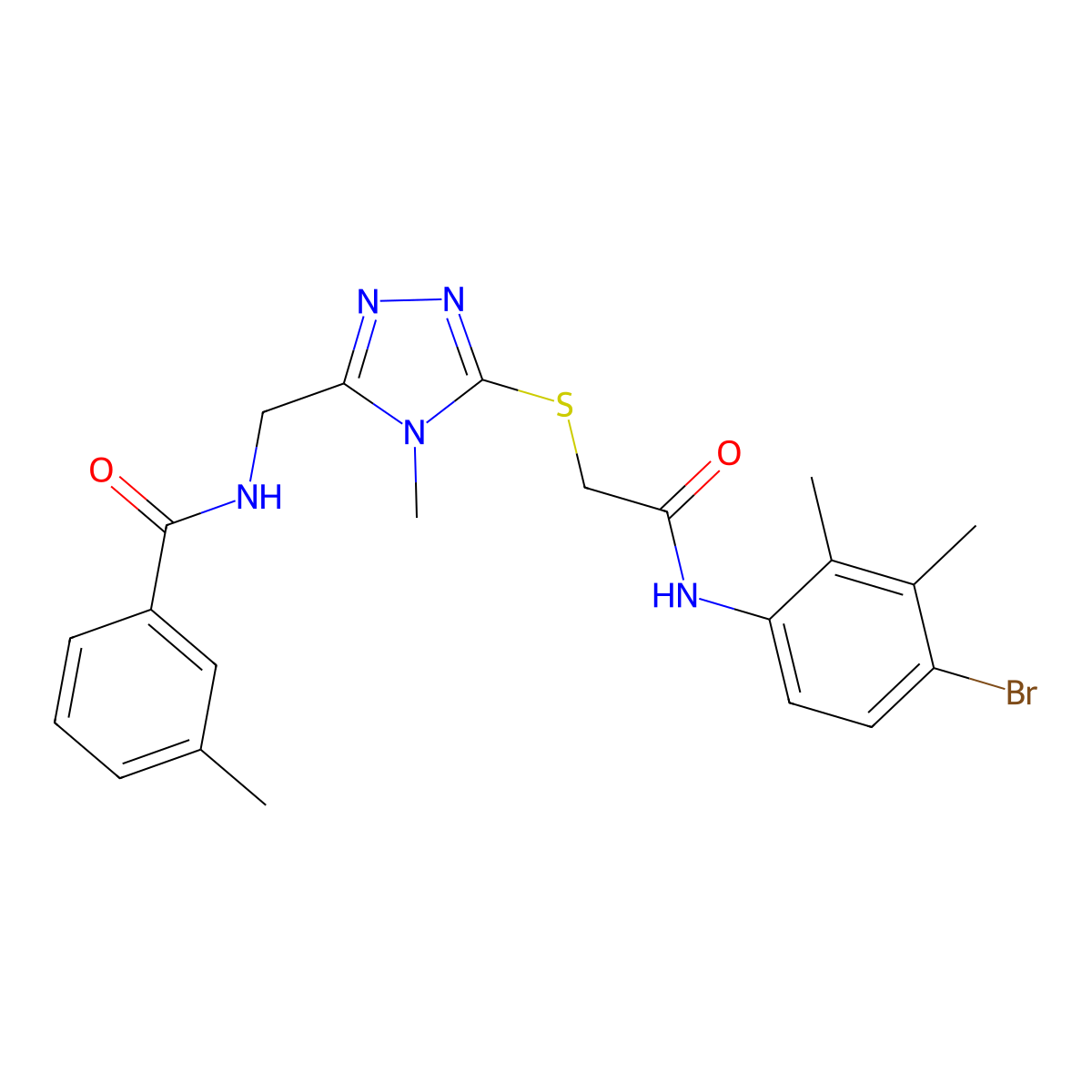 N-[[5-[2-(4-bromo-2,3-dimethylanilino)-2-oxoethyl]sulfanyl-4-methyl-1,2,4-triazol-3-yl]methyl]-3-methylbenzamide molecular structure, CAS 694456-72-9