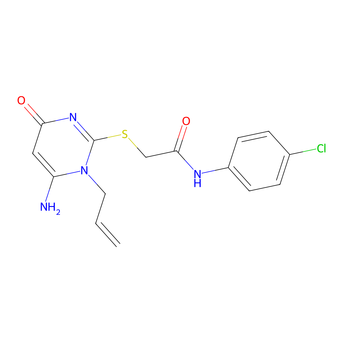2-(6-amino-4-oxo-1-prop-2-enylpyrimidin-2-yl)sulfanyl-N-(4-chlorophenyl)acetamide molecular structure, CAS 694456-79-6