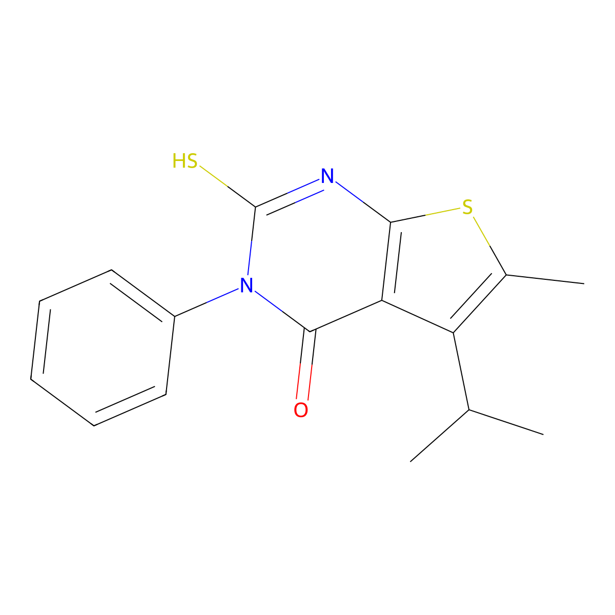 6-methyl-3-phenyl-5-propan-2-yl-2-sulfanylidene-1H-thieno[2,3-d]pyrimidin-4-one molecular structure, CAS 694456-99-0