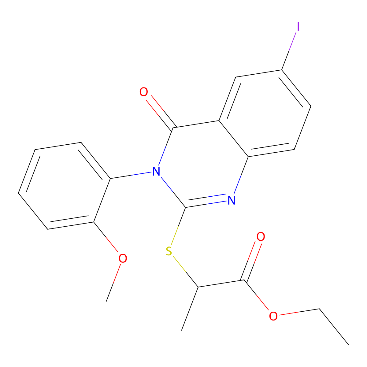 Ethyl 2-[6-iodo-3-(2-methoxyphenyl)-4-oxoquinazolin-2-yl]sulfanylpropanoate molecular structure, CAS 694457-22-2