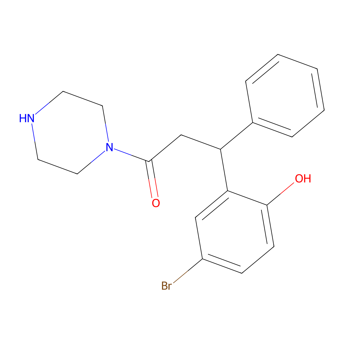 3-(5-Bromo-2-hydroxyphenyl)-3-phenyl-1-(piperazin-1-yl)propan-1-one molecular structure, CAS 694457-41-5