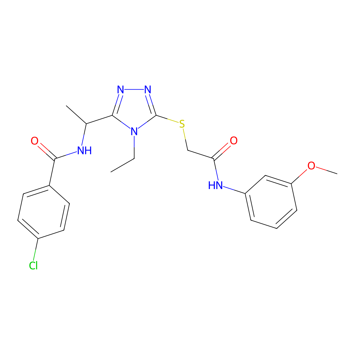 4-chloro-N-{1-[4-ethyl-5-({2-[(3-methoxyphenyl)amino]-2-oxoethyl}sulfanyl)-4H-1,2,4-triazol-3-yl]ethyl}benzamide molecular structure, CAS 694457-52-8