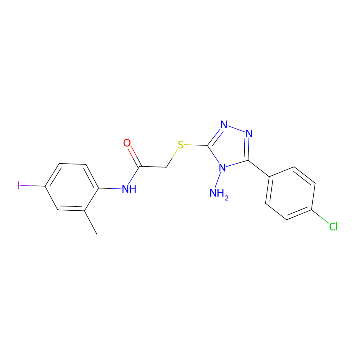 2-[[4-amino-5-(4-chlorophenyl)-1,2,4-triazol-3-yl]sulfanyl]-N-(4-iodo-2-methylphenyl)acetamide molecular structure, CAS 694457-70-0