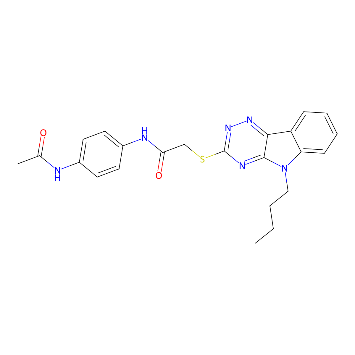 N-(4-acetamidophenyl)-2-[(5-butyl-[1,2,4]triazino[5,6-b]indol-3-yl)sulfanyl]acetamide molecular structure, CAS 694457-83-5