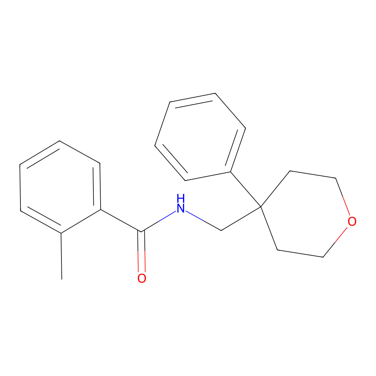 2-methyl-N-[(4-phenyloxan-4-yl)methyl]benzamide molecular structure, CAS 694457-88-0