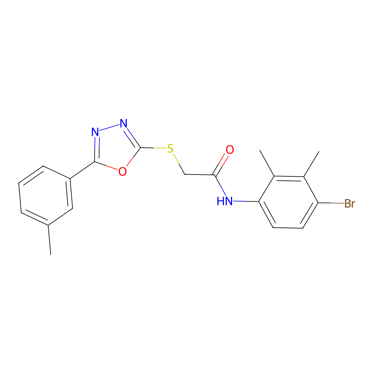N-(4-bromo-2,3-dimethylphenyl)-2-[[5-(3-methylphenyl)-1,3,4-oxadiazol-2-yl]sulfanyl]acetamide molecular structure, CAS 694458-24-7