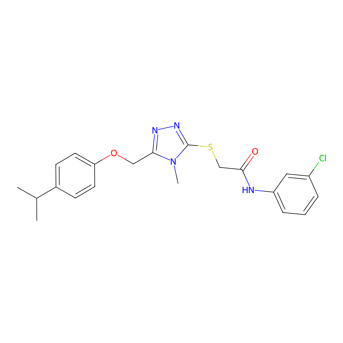 N-(3-chlorophenyl)-2-[[4-methyl-5-[(4-propan-2-ylphenoxy)methyl]-1,2,4-triazol-3-yl]sulfanyl]acetamide molecular structure, CAS 694458-31-6