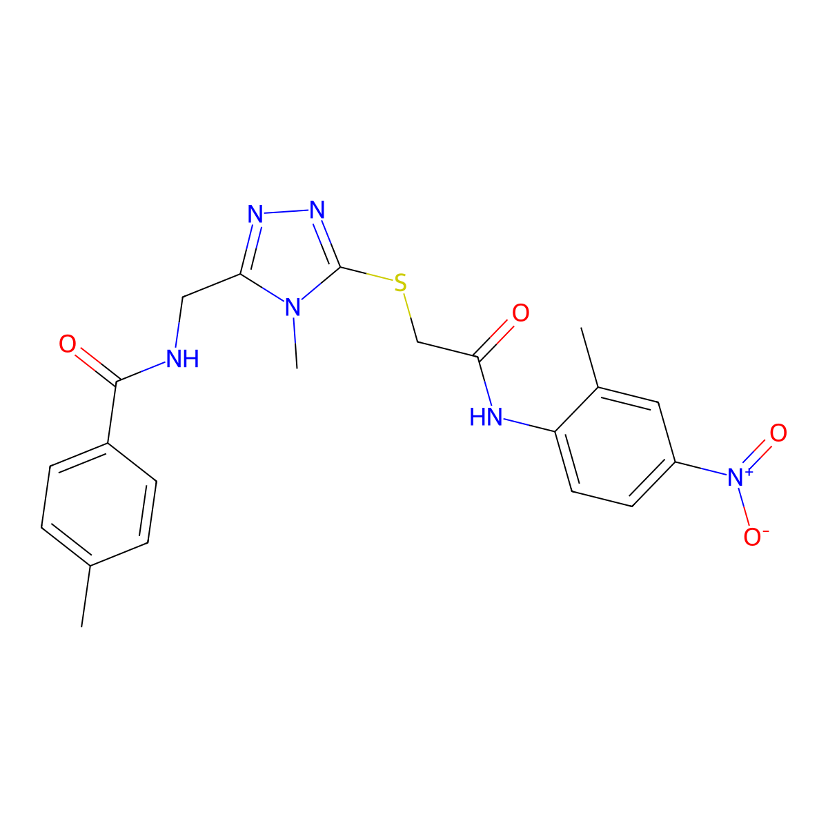 4-methyl-N-[[4-methyl-5-[2-(2-methyl-4-nitroanilino)-2-oxoethyl]sulfanyl-1,2,4-triazol-3-yl]methyl]benzamide molecular structure, CAS 694458-33-8