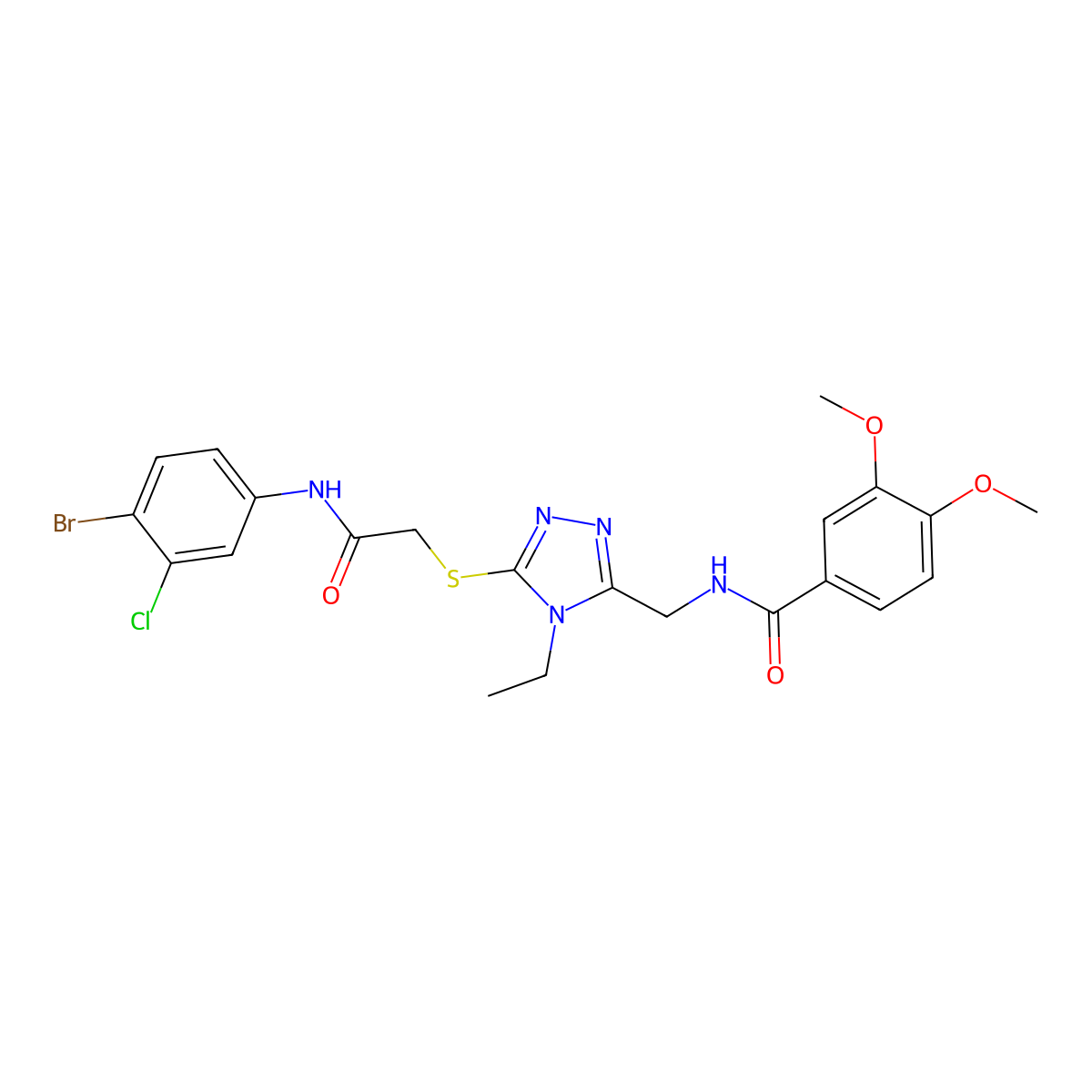 N-[[5-[2-(4-bromo-3-chloroanilino)-2-oxoethyl]sulfanyl-4-ethyl-1,2,4-triazol-3-yl]methyl]-3,4-dimethoxybenzamide molecular structure, CAS 694458-34-9