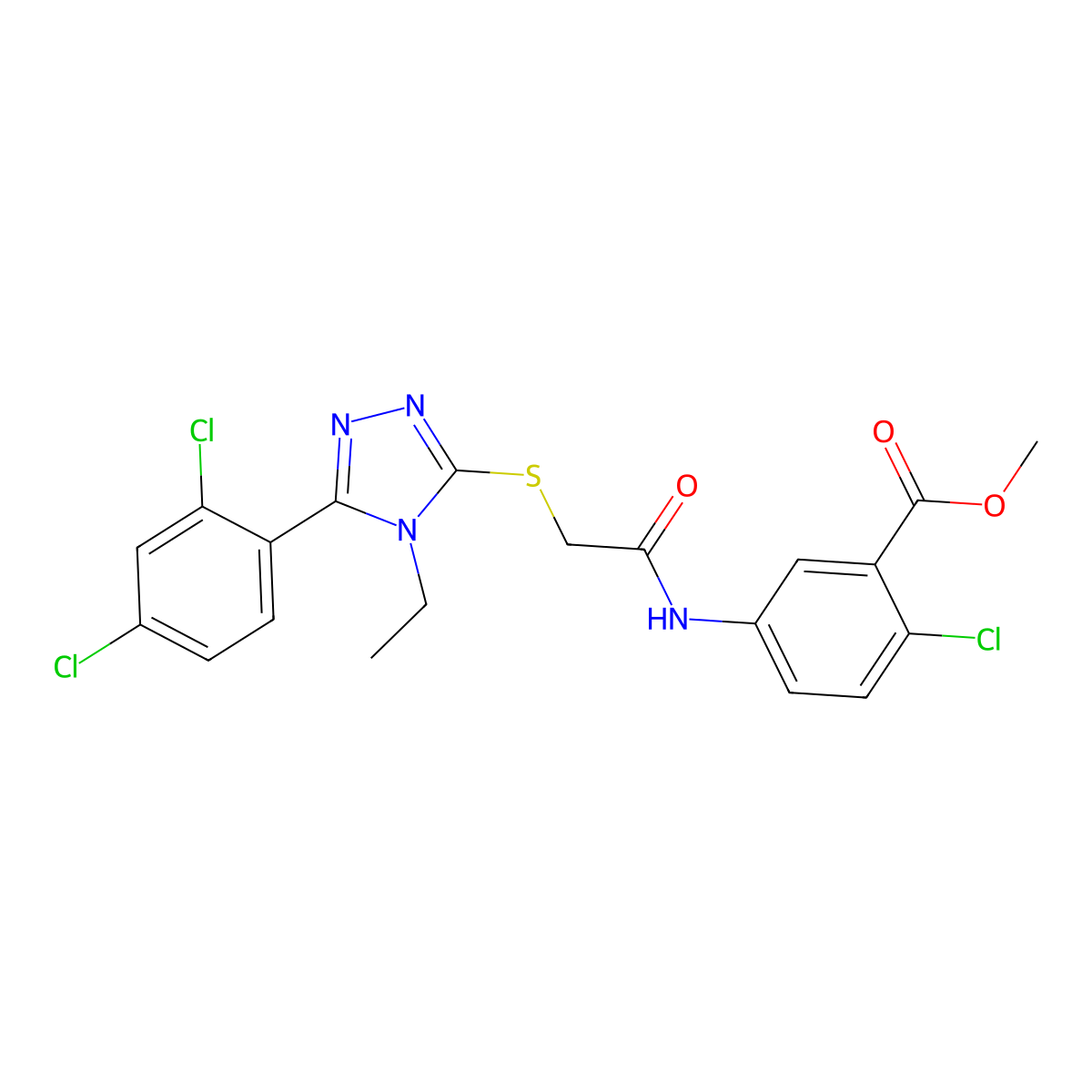 methyl 2-chloro-5-[({[5-(2,4-dichlorophenyl)-4-ethyl-4H-1,2,4-triazol-3-yl]sulfanyl}acetyl)amino]benzoate molecular structure, CAS 694458-36-1