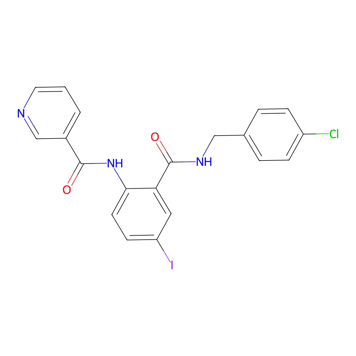N-{2-[(4-chlorobenzyl)carbamoyl]-4-iodophenyl}pyridine-3-carboxamide molecular structure, CAS 694458-39-4