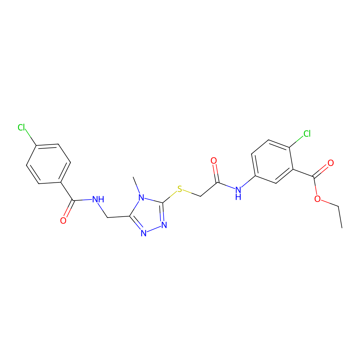 ethyl 2-chloro-5-[({[5-({[(4-chlorophenyl)carbonyl]amino}methyl)-4-methyl-4H-1,2,4-triazol-3-yl]sulfanyl}acetyl)amino]benzoate molecular structure, CAS 694458-44-1