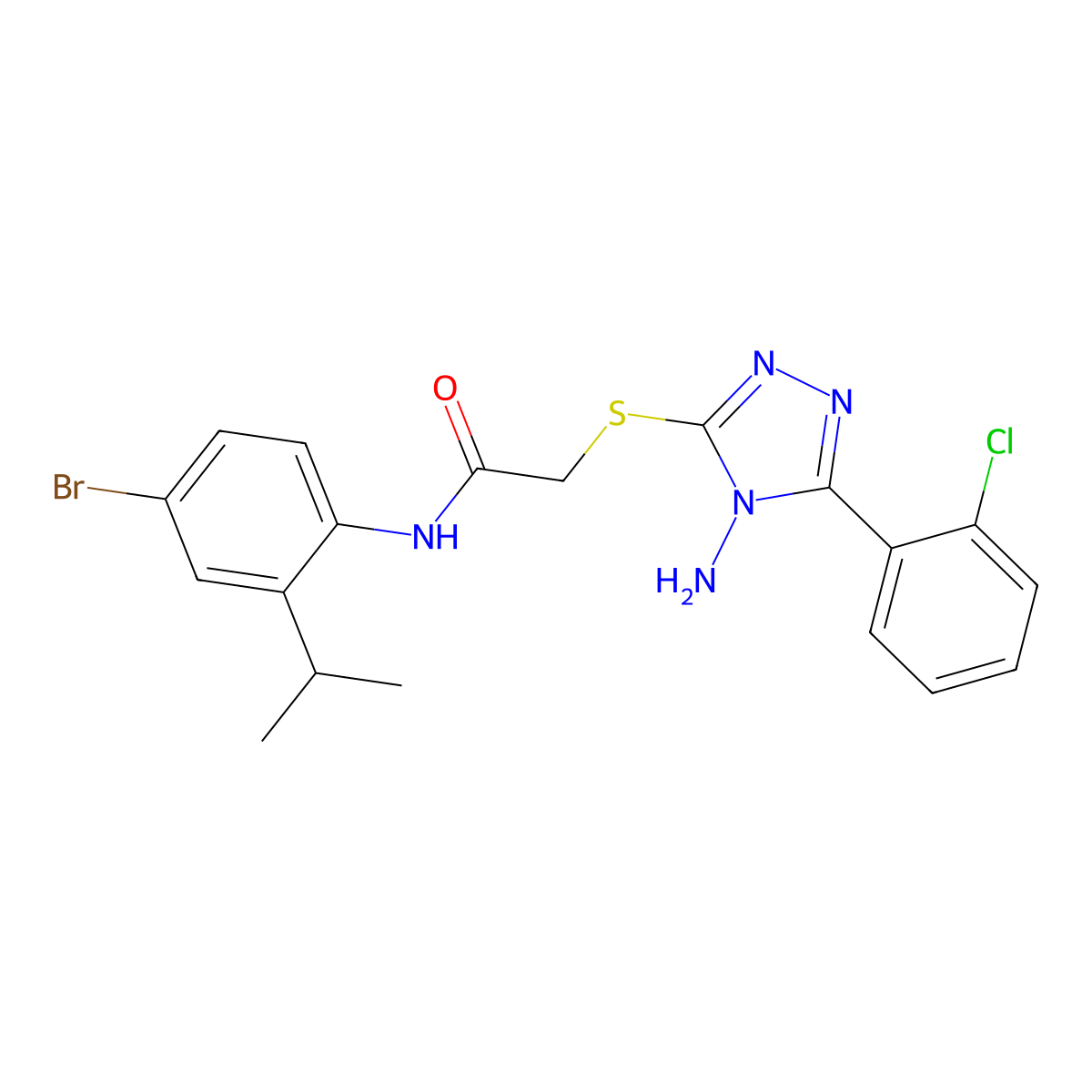 2-[[4-amino-5-(2-chlorophenyl)-1,2,4-triazol-3-yl]sulfanyl]-N-(4-bromo-2-propan-2-ylphenyl)acetamide molecular structure, CAS 694460-00-9