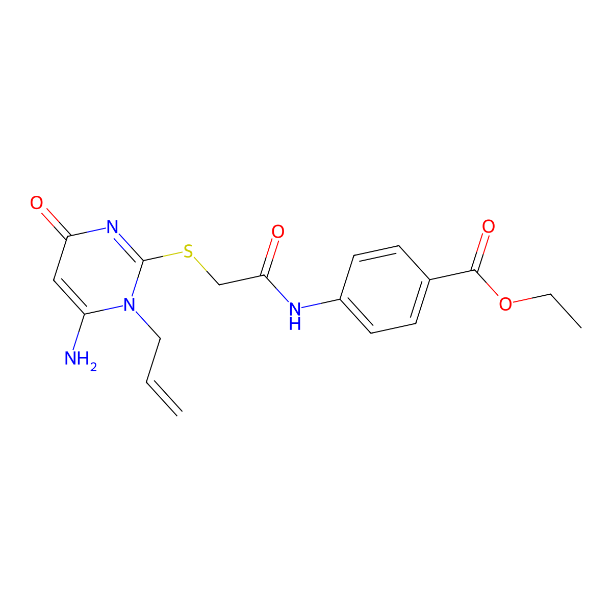 4-[2-(1-Allyl-6-amino-4-oxo-1,4-dihydro-pyrimidin-2-ylsulfanyl)-acetylamino]-benzoic acid ethyl ester molecular structure, CAS 694460-08-7