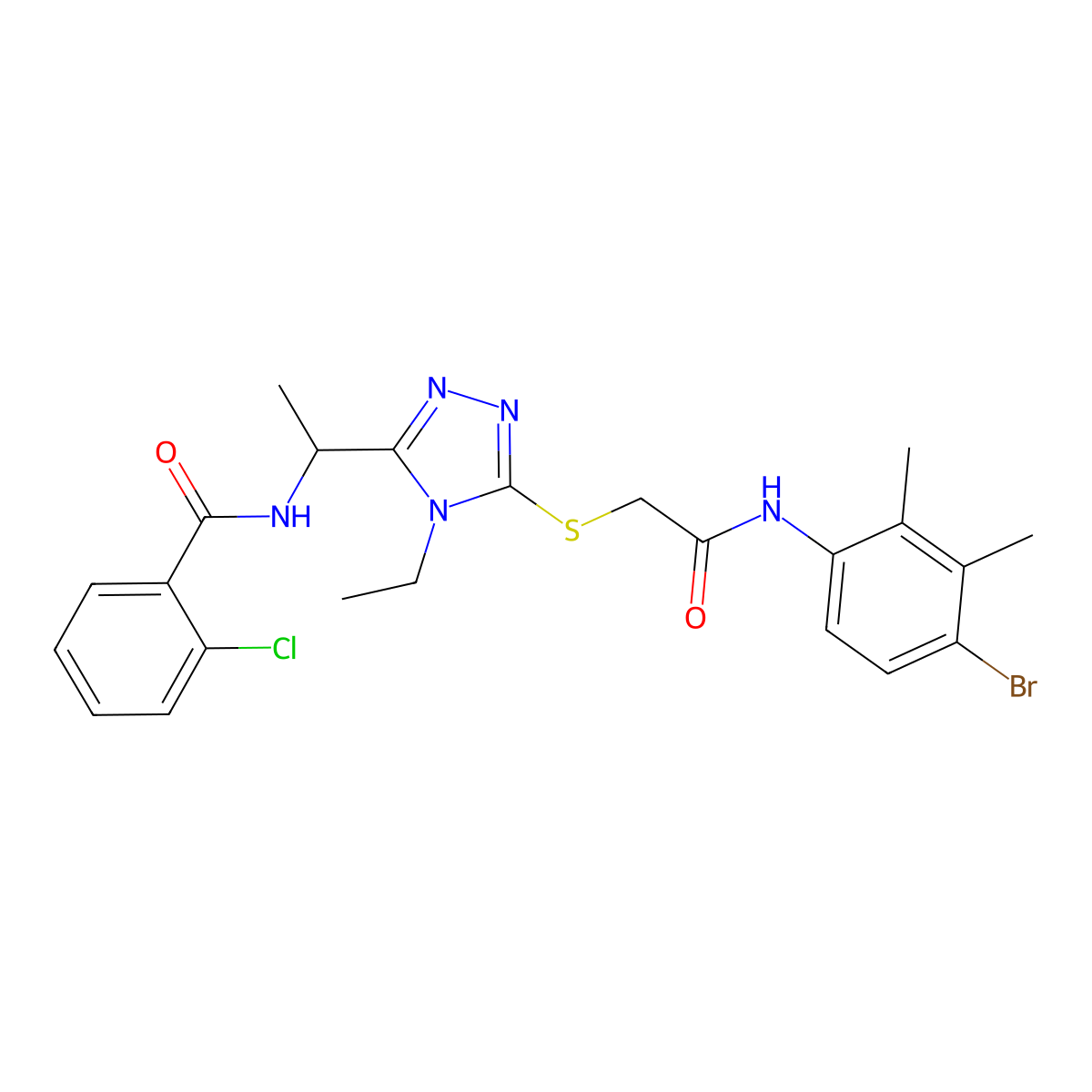 N-[1-[5-[2-(4-bromo-2,3-dimethylanilino)-2-oxoethyl]sulfanyl-4-ethyl-1,2,4-triazol-3-yl]ethyl]-2-chlorobenzamide molecular structure, CAS 694460-09-8