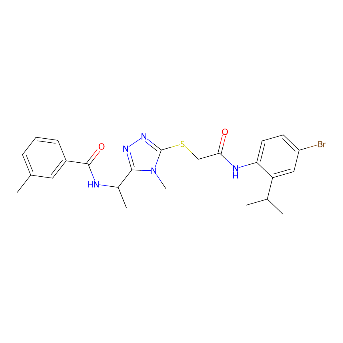 N-[1-[5-[2-(4-bromo-2-propan-2-ylanilino)-2-oxoethyl]sulfanyl-4-methyl-1,2,4-triazol-3-yl]ethyl]-3-methylbenzamide molecular structure, CAS 694460-12-3