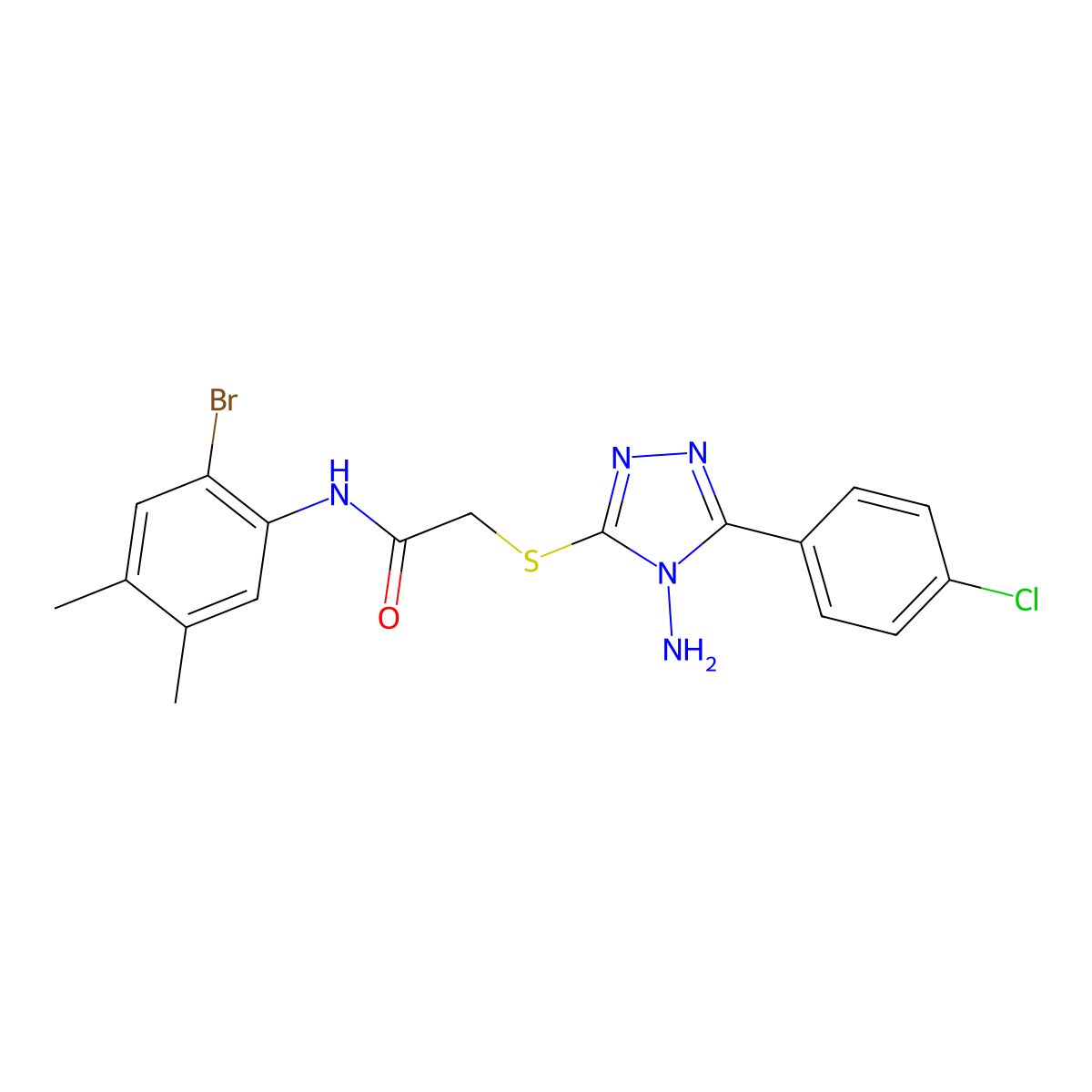 2-[[4-amino-5-(4-chlorophenyl)-1,2,4-triazol-3-yl]sulfanyl]-N-(2-bromo-4,5-dimethylphenyl)acetamide molecular structure, CAS 694460-16-7