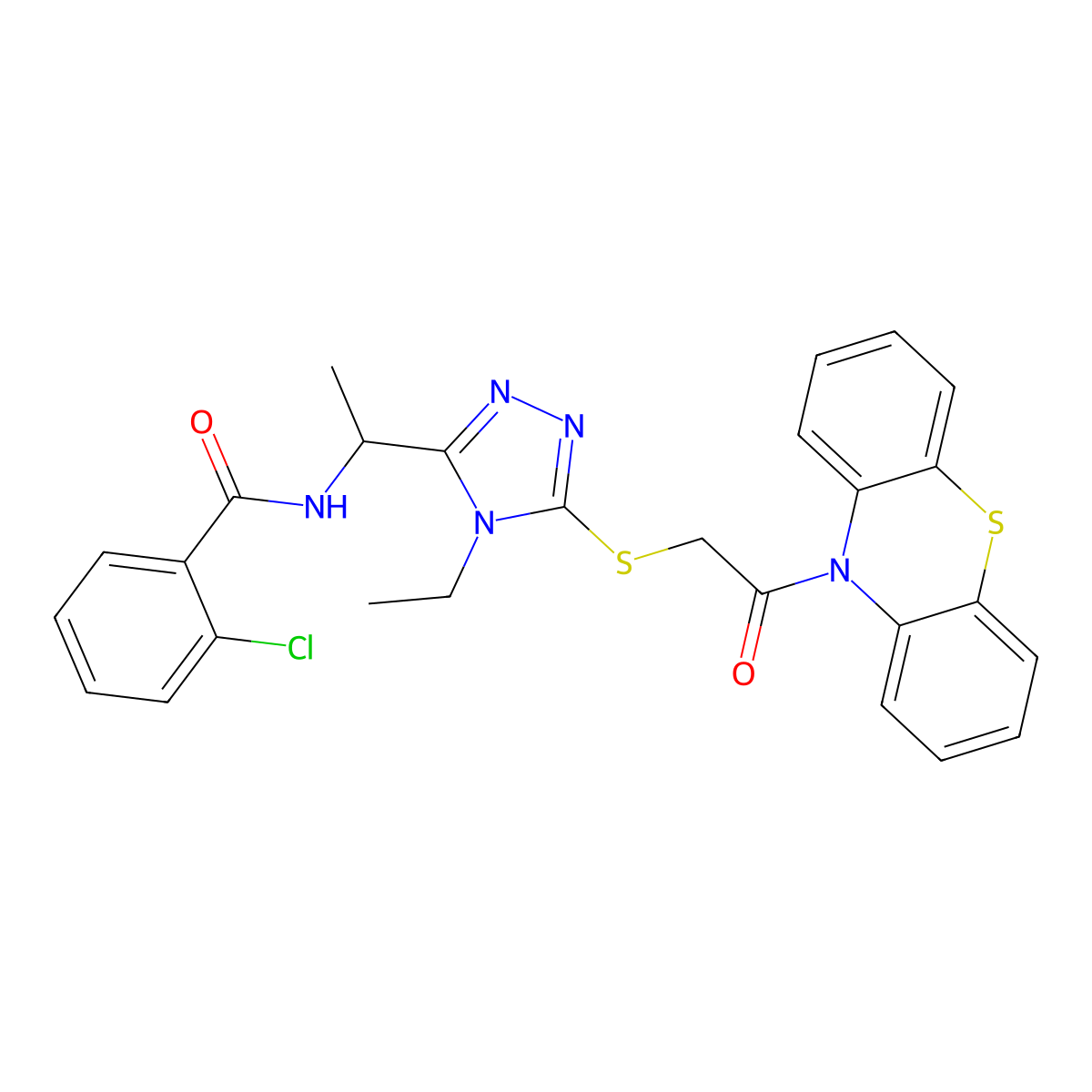 2-chloro-N-[1-[4-ethyl-5-(2-oxo-2-phenothiazin-10-ylethyl)sulfanyl-1,2,4-triazol-3-yl]ethyl]benzamide molecular structure, CAS 694460-24-7